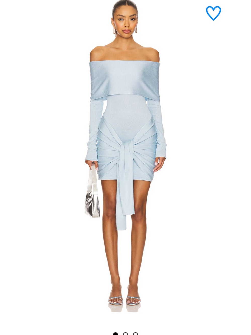 Superdown Theresa Mini Dress Off-the-Shoulder Light Blue Knot-Front